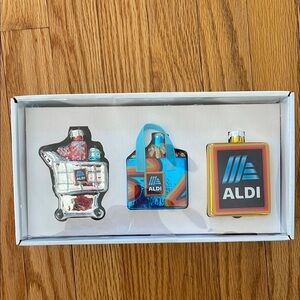 NEW ALDI Holiday Ornament Set - Multicolor Shopping Cart, Bag NWT
